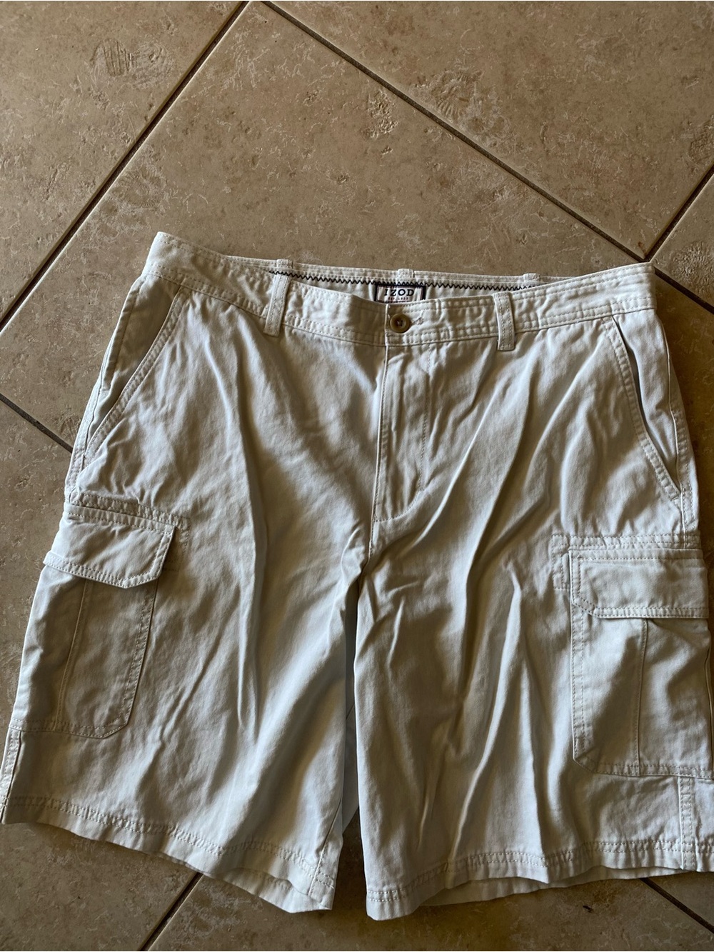 Izod Cream Cotton Shorts with Branded Waistband